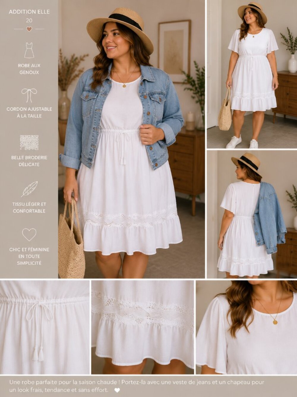 Addition Elle White Boho Dress – Plus Size 20 – Flowy Summer Lace Detail Dress
